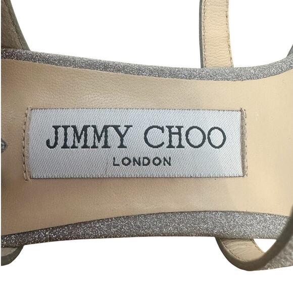 Jimmy Choo Lancer 35 Silver Glitter Pointed Toe Kitten Heel 39 - Picture 8 of 10